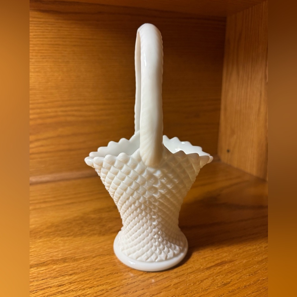 Vintage Westmoreland Milk Glass Hobnail Oval Handled Basket
